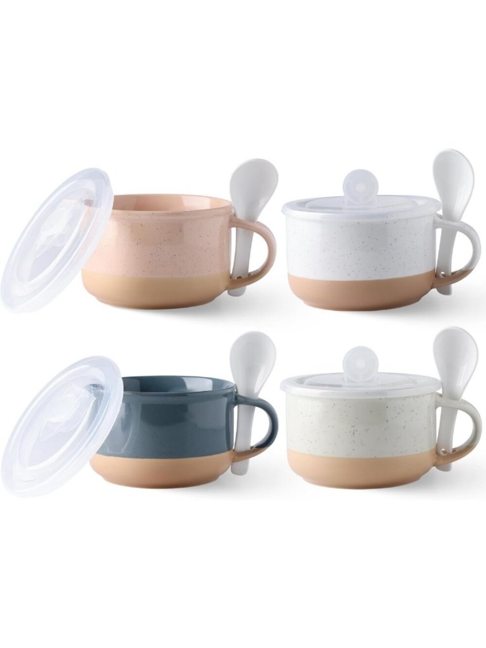 Set of 4 Ceramic Soup Mugs with Handles & Lids - 24 OZ, Perfect for Hot Soups